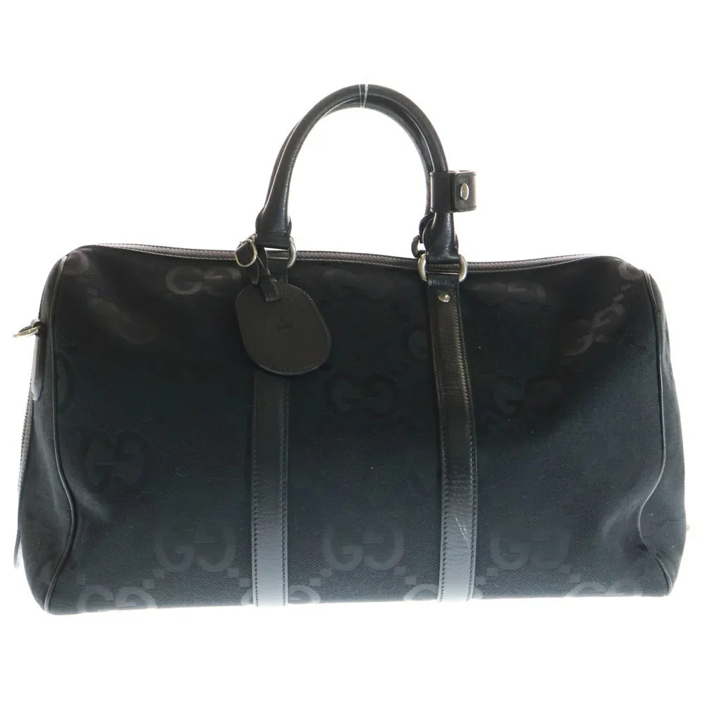 GUCCI Jumbo GG Canvas Leather Shoulder Boston Bag Black